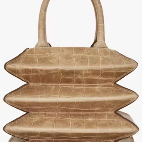 Staud Hutton Tan Crocodile-Embossed Handbag - Picture 4 of 7